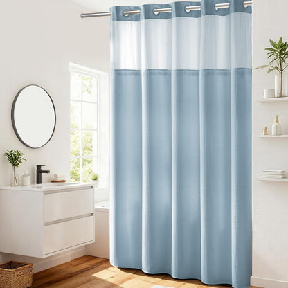 River Dream Waffle No Hook Shower Curtain with Liner,Navy Blue,71x74