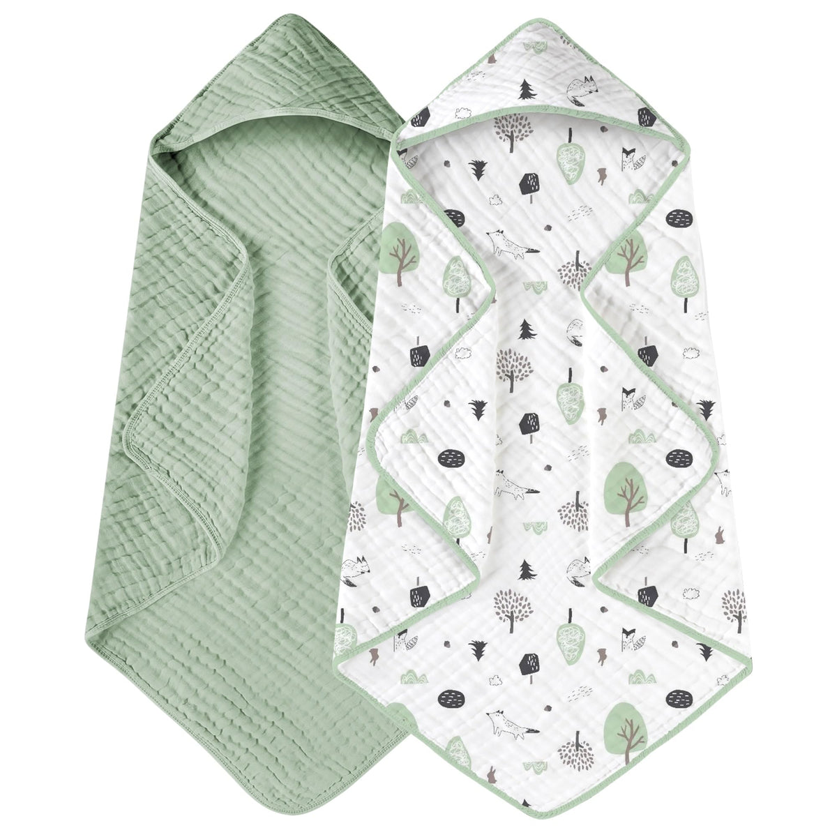 Yoofoss Hooded Baby Bath Towels 2 Pack 100% Muslin Organic Cotton with Hood