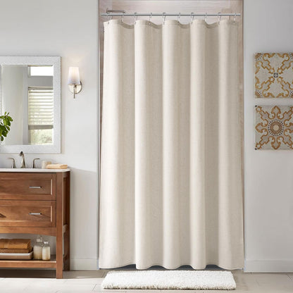 Naturoom Linen Shower Curtain 72 Inch Long for Bathroom Beige 1 Panel