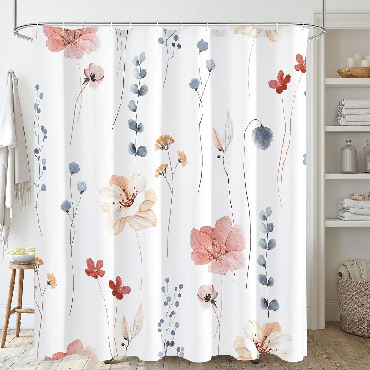 Gibelle Sage Green Beige Watercolor Floral Fabric Shower Curtain 72x72
