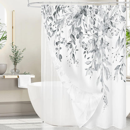 Gibelle 3 in 1 Shower Curtain Set, Grey Eucalyptus Curtain 72x72