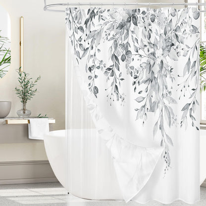 Gibelle 3 in 1 Shower Curtain Set, Grey Eucalyptus Curtain 72x72