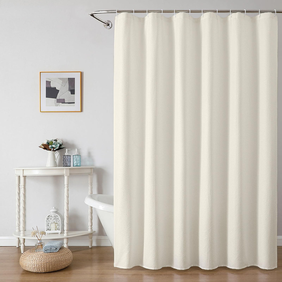 OWENIE Pink Shower Curtain for Bathroom 72x72 Inch, 3D Embossed Textured Waffle Fabric Shower Curtains, Soft Hotel Farmhouse Style, Water Repellent, Machine Washable, Pink, 72" W x 72" L