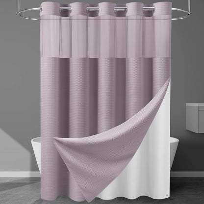 256GSM Heavyweight Ringless Waffle Shower Curtain with Liner, 71x74, Grey