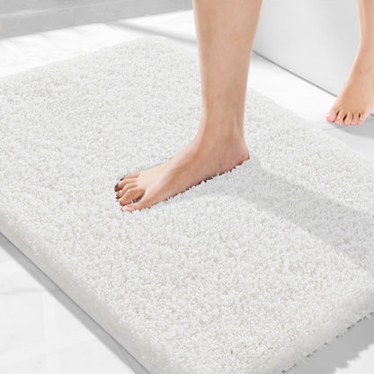 Yimobra Bathroom Rugs Non Slip Washable, Ultra Soft and Water Absorbent Bath Mats, Fluffy Shower Mat Outside, Plush Matts for Bathroom Floor/Sink, 24X17, Home Decor Accessories, Light Gray and White