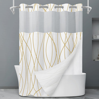 LXBNI Ringless Shower Curtain with Snap-in Liner, Gray White, 71 x 74 Inch