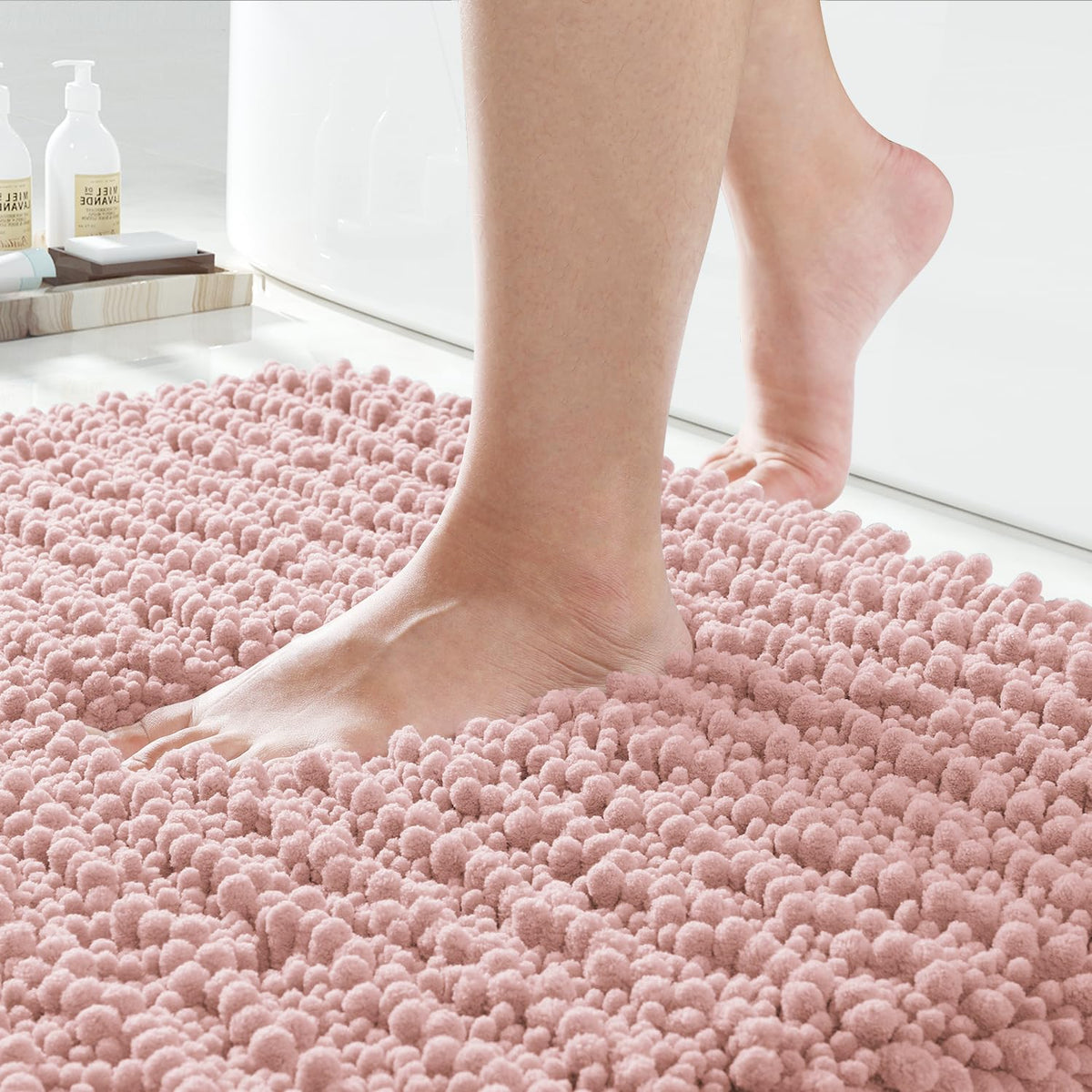 Yimobra Bathroom Rugs Non-Slip Washable – Extra Soft & Absorbent Chenille Bath Mat, Quick-Dry Plush Shaggy Floor & Vanity Bath Rugs for Tub & Shower, Modern Home Decor Accessories, 24 x 17, Grey