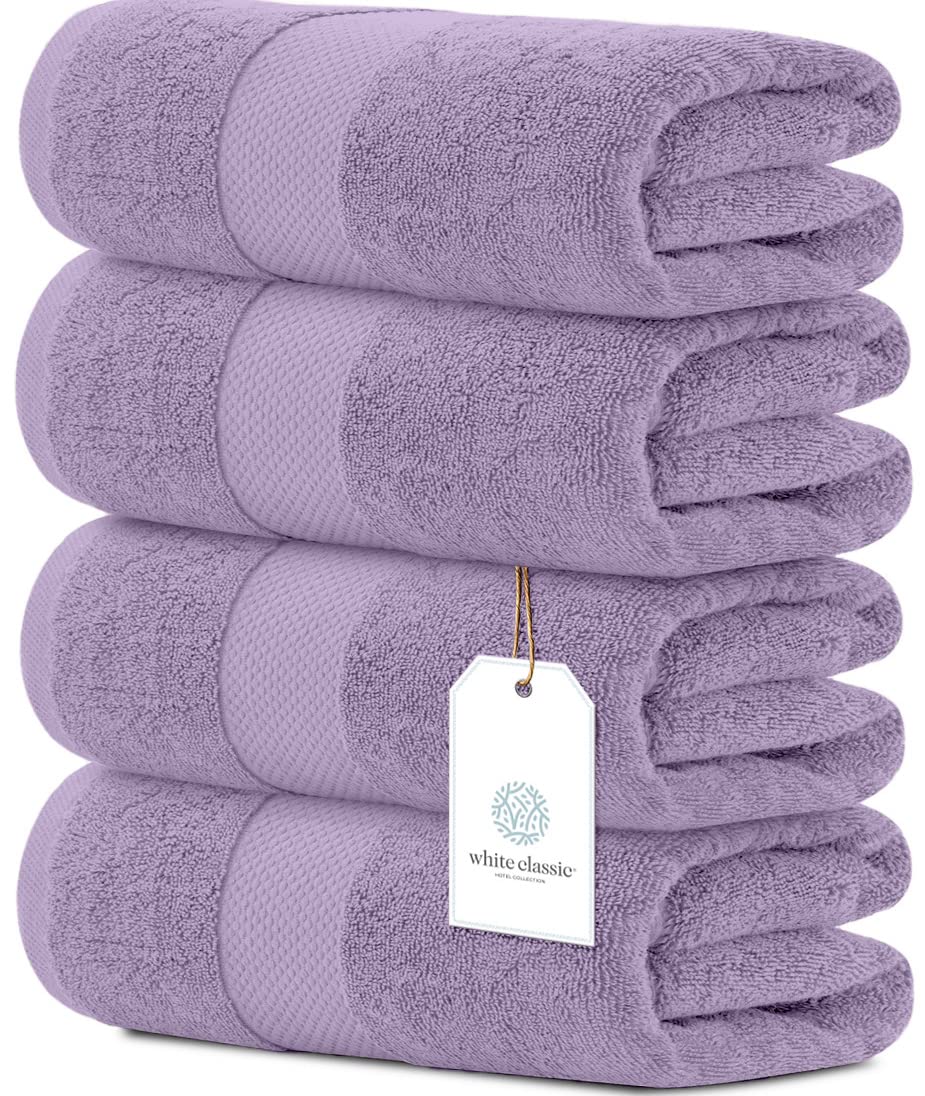 White Classic Luxury Dolphin Gray Bath Towels 4 Pack, 27x54, Turkish Cotton