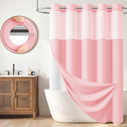 BTTN Cream Ringless Linen Textured Shower Curtain with Snap in Liner, 72x75
