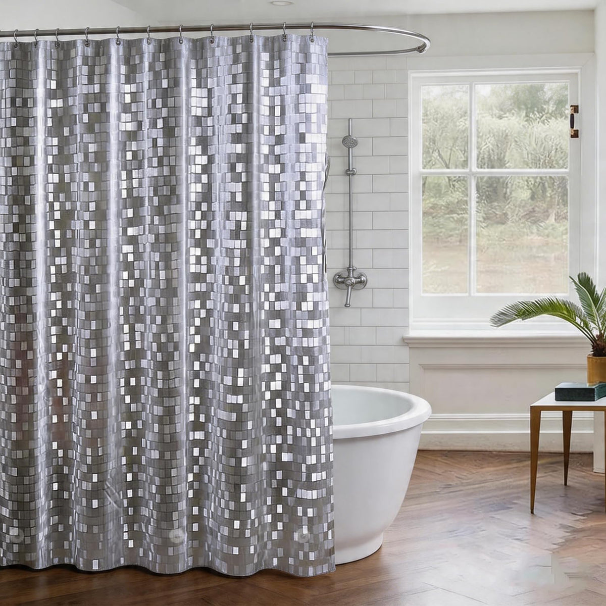 TIKABC Black Shower Curtain Liner, 4G PEVA Shower Liner, Plastic Waterproof Shower Curtains, 72x72 inch with Grommet Holes 3 Magnetic Weights(Black)