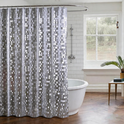 TIKABC Black Shower Curtain Liner, 4G PEVA Shower Liner, Plastic Waterproof Shower Curtains, 72x72 inch with Grommet Holes 3 Magnetic Weights(Black)