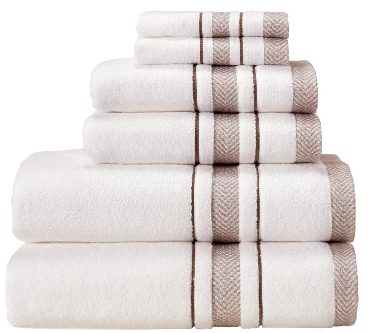 Bath Towels Set for Bathroom – Luxury 6-Piece Cotton Towels, Soft Absorbent & Quick Dry, 600 GSM Bath Towels for Bathroom, Hotel Spa Quality (White/Charcoal, 6- Bath Towel Set)