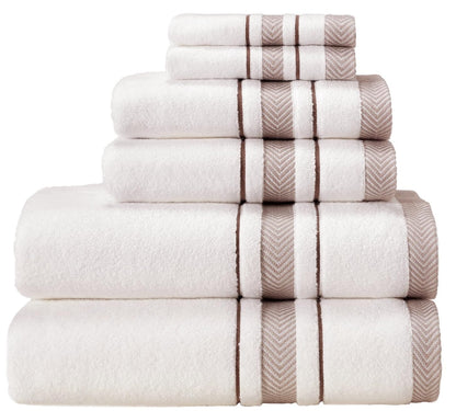 Bath Towels Set for Bathroom – Luxury 6-Piece Cotton Towels, Soft Absorbent & Quick Dry, 600 GSM Bath Towels for Bathroom, Hotel Spa Quality (White/Charcoal, 6- Bath Towel Set)