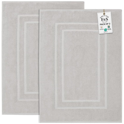 Feather & Stitch 100% Cotton Bath Mats 2 Piece 30x21 Inches, Grey