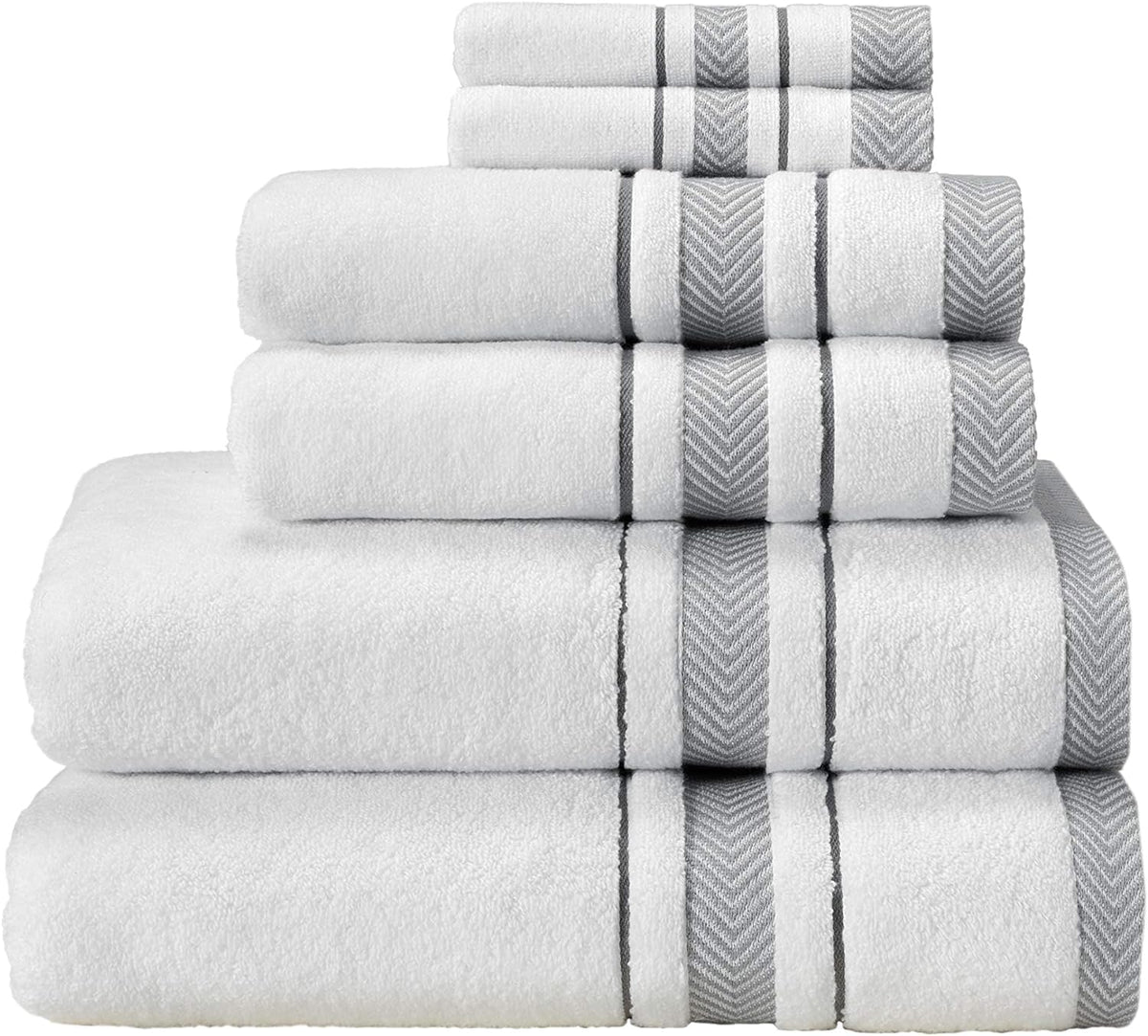 Bath Towels Set for Bathroom – Luxury 6-Piece Cotton Towels, Soft Absorbent & Quick Dry, 600 GSM Bath Towels for Bathroom, Hotel Spa Quality (White/Charcoal, 6- Bath Towel Set)