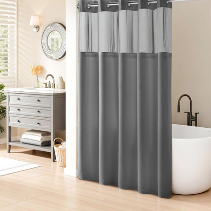 River Dream Waffle No Hook Shower Curtain with Liner,Navy Blue,71x74