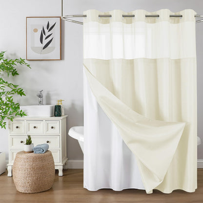 Colorful Star Sage Green No Hook Waffle Shower Curtain Set, 72 x 75 Inch