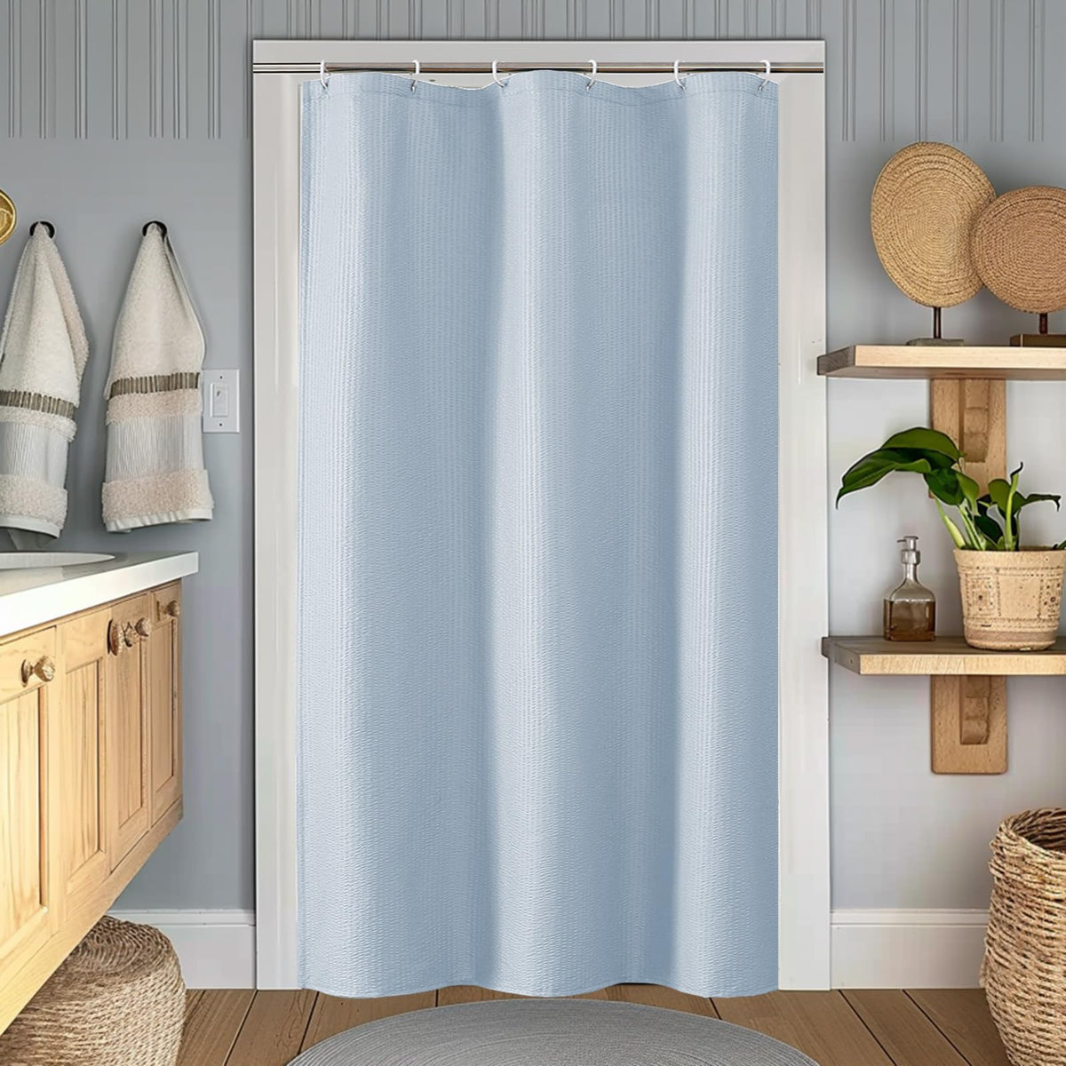 OWENIE Pink Shower Curtain for Bathroom 72x72 Inch, 3D Embossed Textured Waffle Fabric Shower Curtains, Soft Hotel Farmhouse Style, Water Repellent, Machine Washable, Pink, 72" W x 72" L