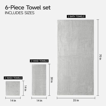 REDKISS 6-Piece Microfiber Bath Towel Set, Ultra Soft, Highly Absorbent & Quick Dry, 35x70 Inch Oversized, Light Gray Towels for Bathroom, Spa, Gym, 2 Bath 2 Hand 2 Washcloths