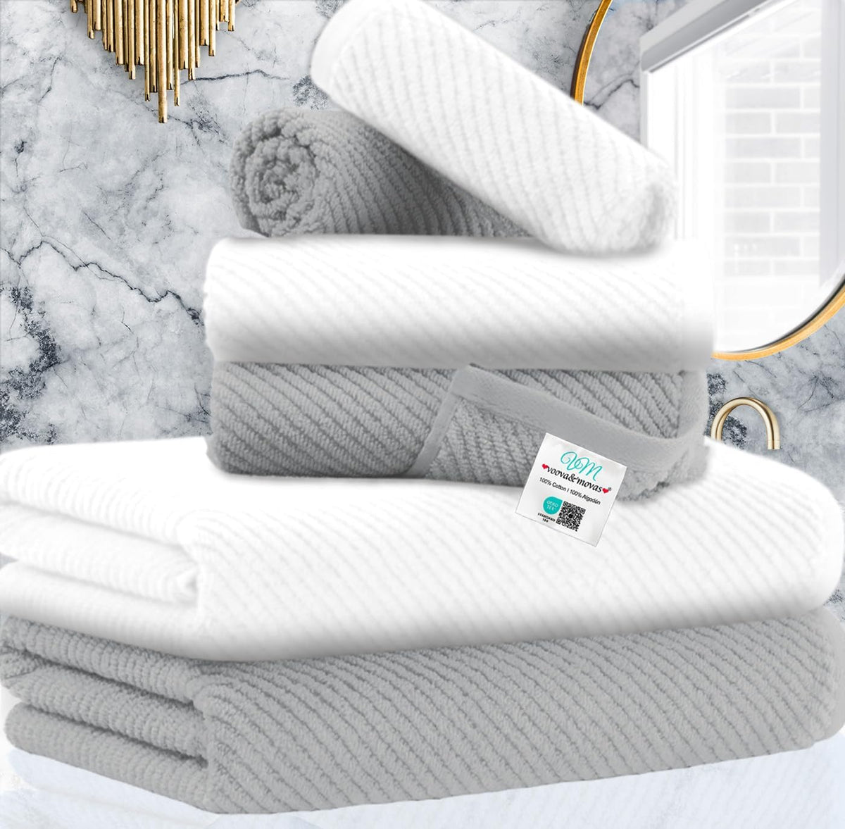 VOOVA & MOVAS 6PC Towel Set, 100% Cotton, Aqua Teal