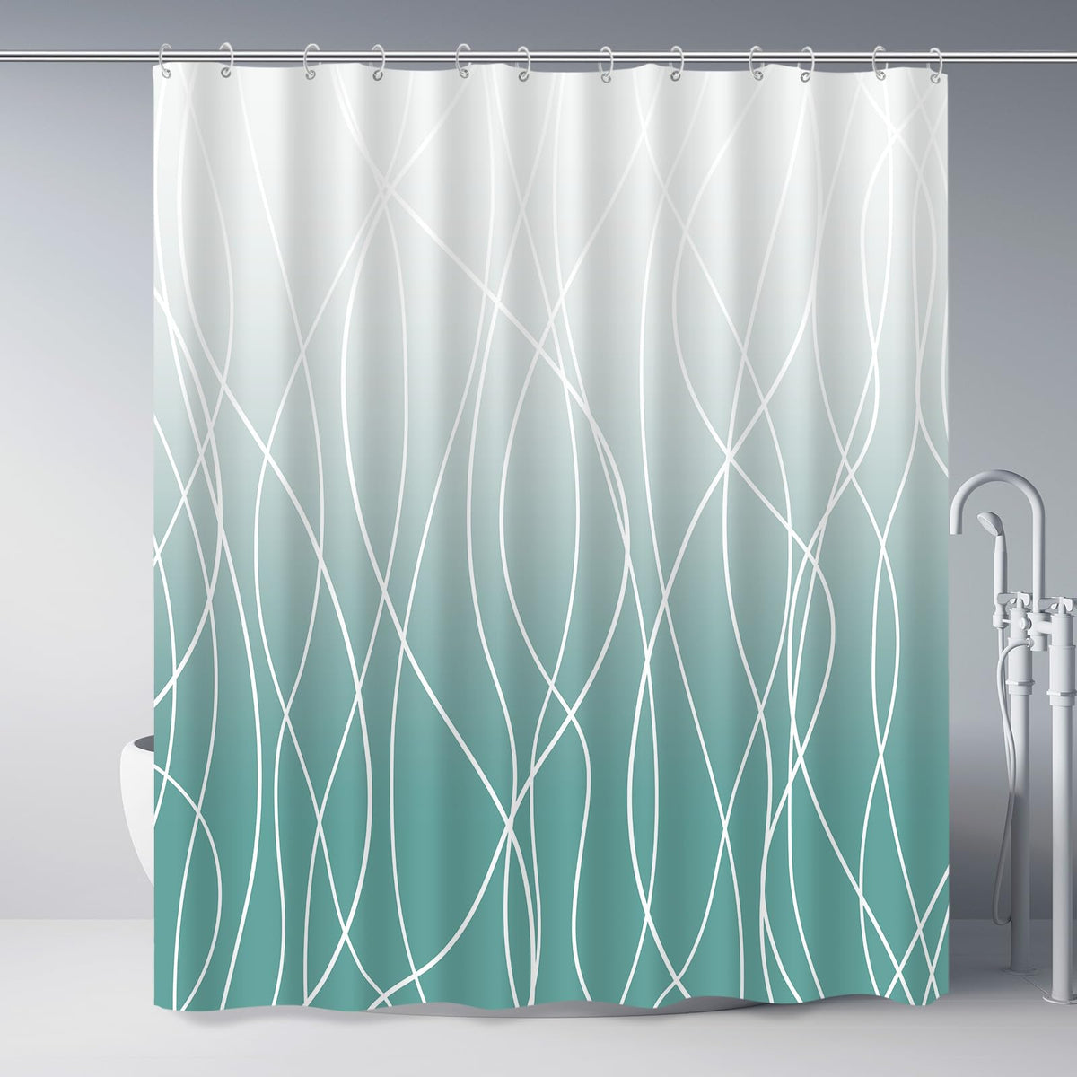 Striped Shower Curtain for Bathroom, Grey White, 72" W x 72" L