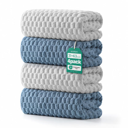 REDKISS Microfiber Bath Towels of 4-27x55 Inches Bath Towel Large, Highly Absorbent Towels for Bathroom, Quick Drying, Super Soft, Lint Free Fluffy Shower Towel for Gym, SPA, Gray, Blue