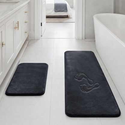 HUXMEYSON Bathroom Rugs Sets 3 Piece, Non-Slip & Quick Dry Bath Mat Set, Ultra Soft Velvet Bath Rugs for Bathroom, Toilet and Shower Floor, Grey