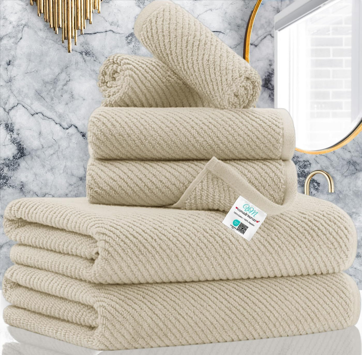 VOOVA & MOVAS 6PC Towel Set, 100% Cotton, Aqua Teal