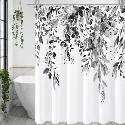 Gibelle Grey Eucalyptus Shower Curtain, Watercolor Floral Print, 72x72