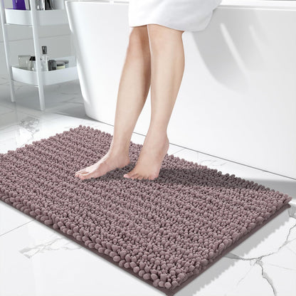 Yimobra Bathroom Rugs Non-Slip Washable – Extra Soft & Absorbent Chenille Bath Mat, Quick-Dry Plush Shaggy Floor & Vanity Bath Rugs for Tub & Shower, Modern Home Decor Accessories, 24 x 17, Grey