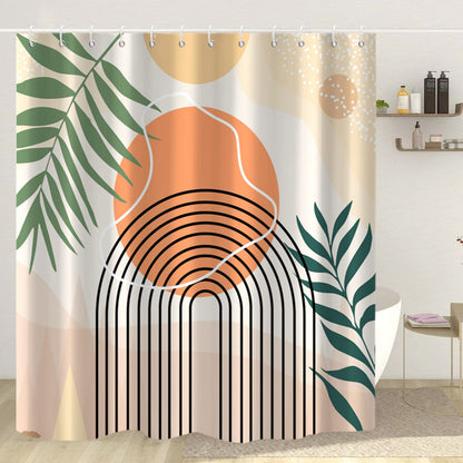 Boho Mid Century Shower Curtain, Modern Abstract with Hooks 72x72