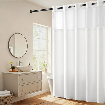 River Dream Waffle No Hook Shower Curtain with Liner,Navy Blue,71x74