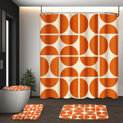 Bathroom Sets with Shower Curtain and Rugs, Set of 4 Geometric Boho