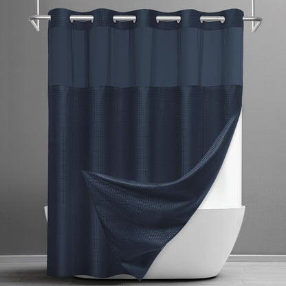 SORTTO Ringless Waffle Shower Curtain with Snap in Liner Set, 71x74, Grey