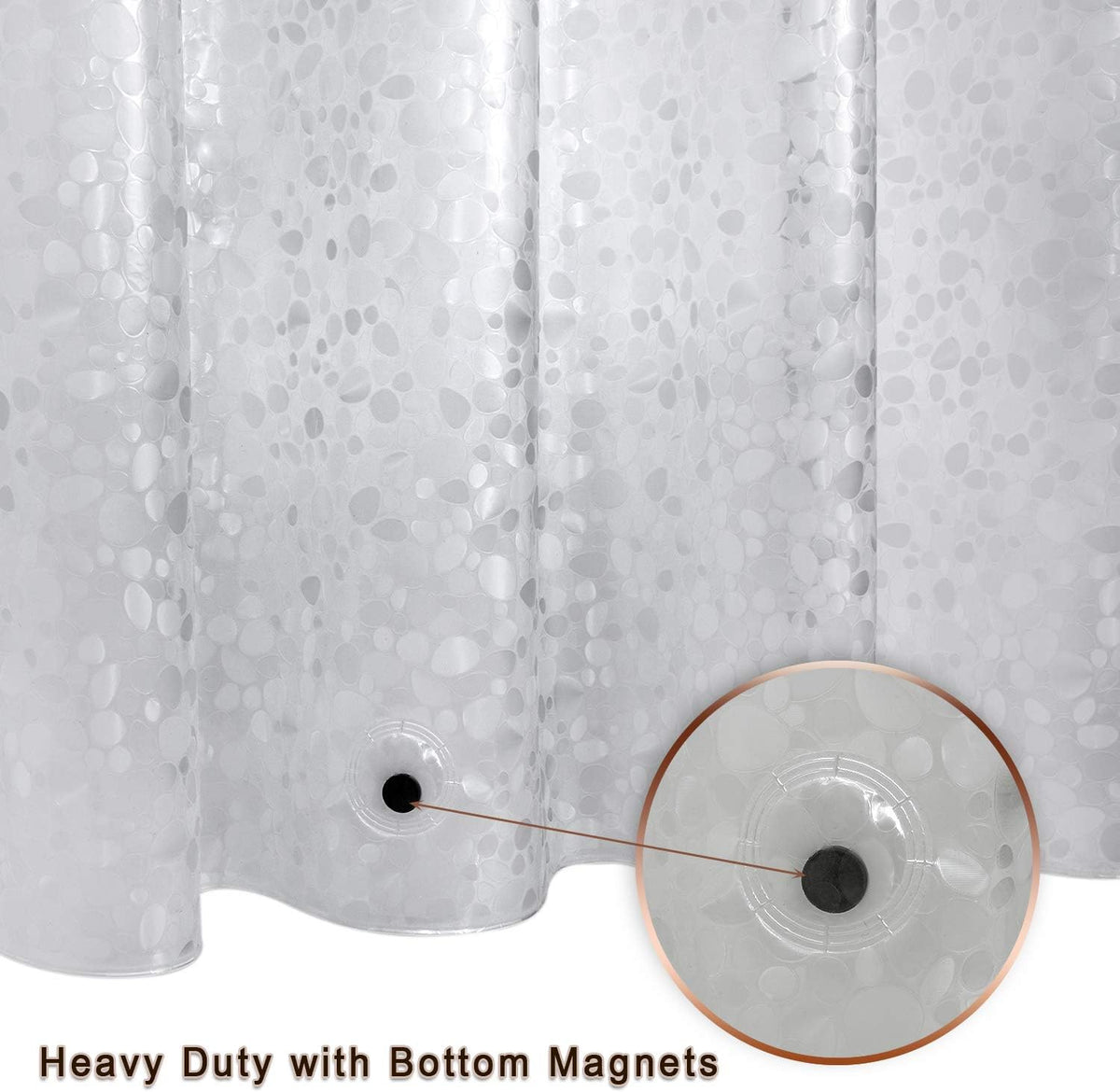 Bostofy Waterproof Shower Curtain Liner 8G EVA Thick Shower Curtain with Heavy Duty 3 Bottom Magnets, Shower Liner for Shower Stall, Bathtubs, 3D Pebble Pattern, 72 x 72,12 Hooks