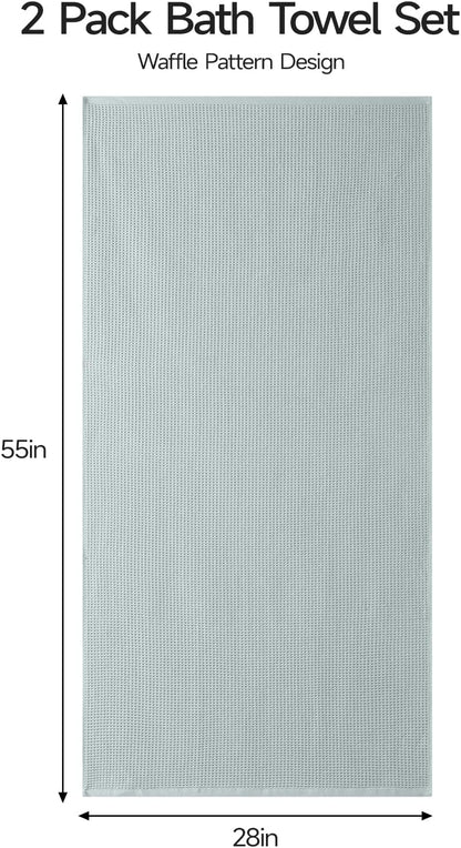 ecolook Waffle Bath Towel Set of 2, 100% Cotton Lightweight & Quick-Dry Bath Towels, Ultra-Absorbent and Breathable, Lint-Free Hotel & Spa Towels for the Bathroom, Gym, and Travel - Light Gray