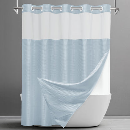 SORTTO Ringless Waffle Shower Curtain with Snap in Liner Set, 71x74, Grey