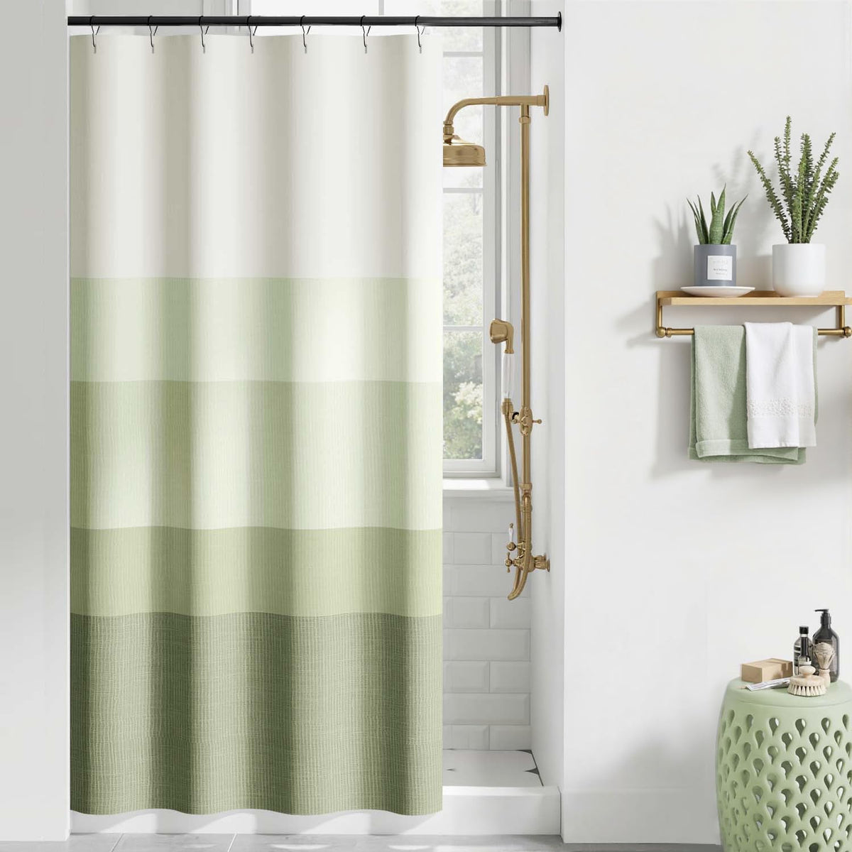 jinchan Ombre Ocean Blue Shower Curtain for Bathroom 70x72 Inch 12 Hooks