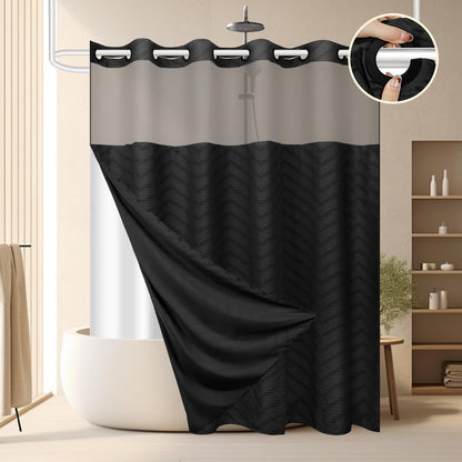 FADOTY Black No Hook Shower Curtain Set with Snap in Liner, 71'' x 74''