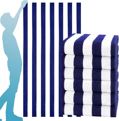 Genovega 6 Packs Oversized 72x40 Inch Stripe Beach Towel Thin Terry Set XL Big Extra Large Accessories Essentials Soft Clearance Super Pool Travel Bath Swim Camping Towels Bulk Men Women Adults Gift