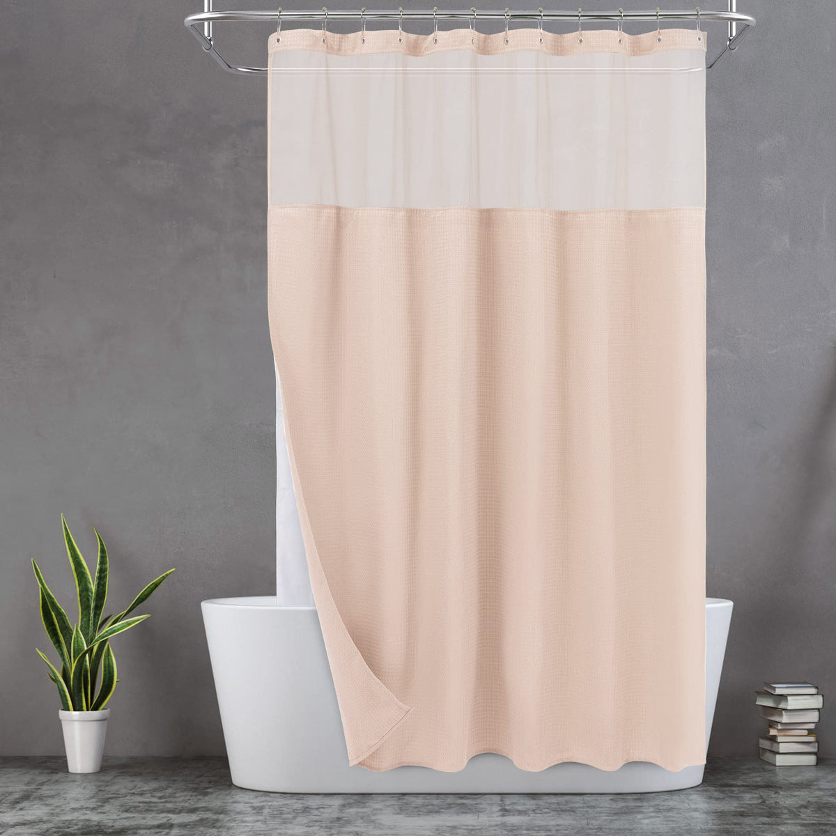 N&Y HOME Waffle Weave Shower Curtain with Snap-in Liner Set White, 71x72