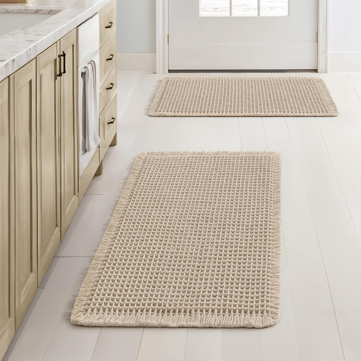 MIULEE Set of 2 Waffle Bathroom Rugs Boho Bath Mat Brown 18x30 Inch