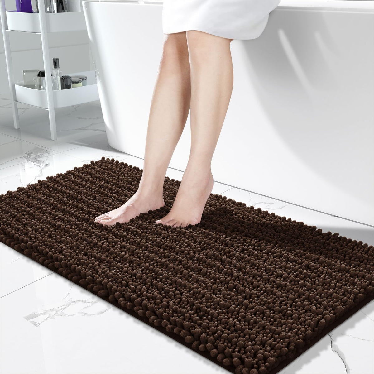 Yimobra Bathroom Rugs Non-Slip Washable – Extra Soft & Absorbent Chenille Bath Mat, Quick-Dry Plush Shaggy Floor & Vanity Bath Rugs for Tub & Shower, Modern Home Decor Accessories, 24 x 17, Grey