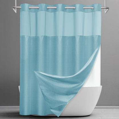 SORTTO Ringless Waffle Shower Curtain with Snap in Liner Set, 71x74, Grey