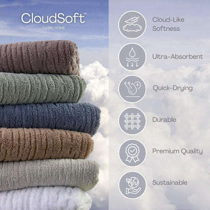 SKL Home CloudSoft Hand Towel Set, 2-Piece, 100% Cotton Luxury, Oatmeal