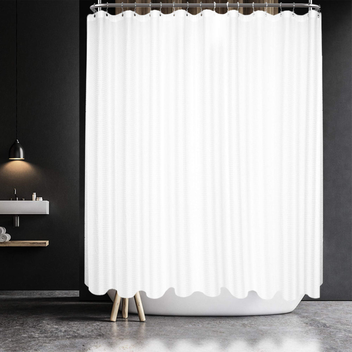 Barossa Design Waffle Weave Extra Long Shower Curtain White 84 Inch Length
