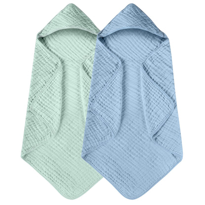 Yoofoss Hooded Baby Bath Towels 2 Pack 100% Muslin Organic Cotton with Hood