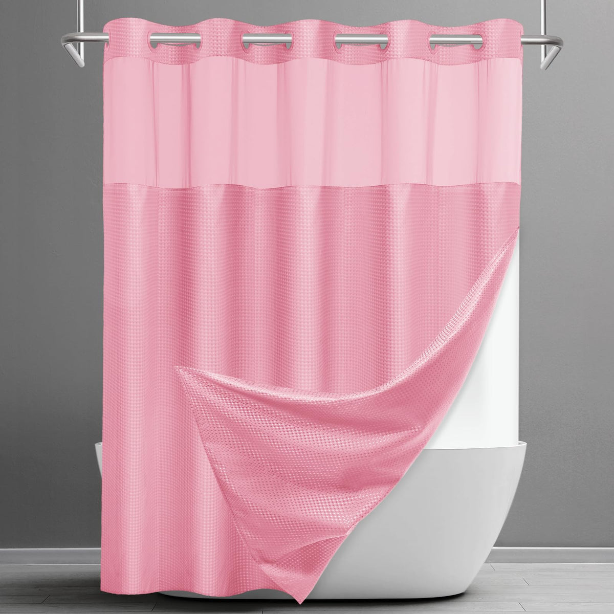 SORTTO Ringless Waffle Shower Curtain with Snap in Liner Set, 71x74, Grey