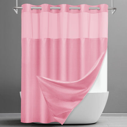 SORTTO Ringless Waffle Shower Curtain with Snap in Liner Set, 71x74, Grey