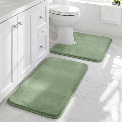 HUXMEYSON Bathroom Rugs Sets 3 Piece, Non-Slip & Quick Dry Bath Mat Set, Ultra Soft Velvet Bath Rugs for Bathroom, Toilet and Shower Floor, Grey
